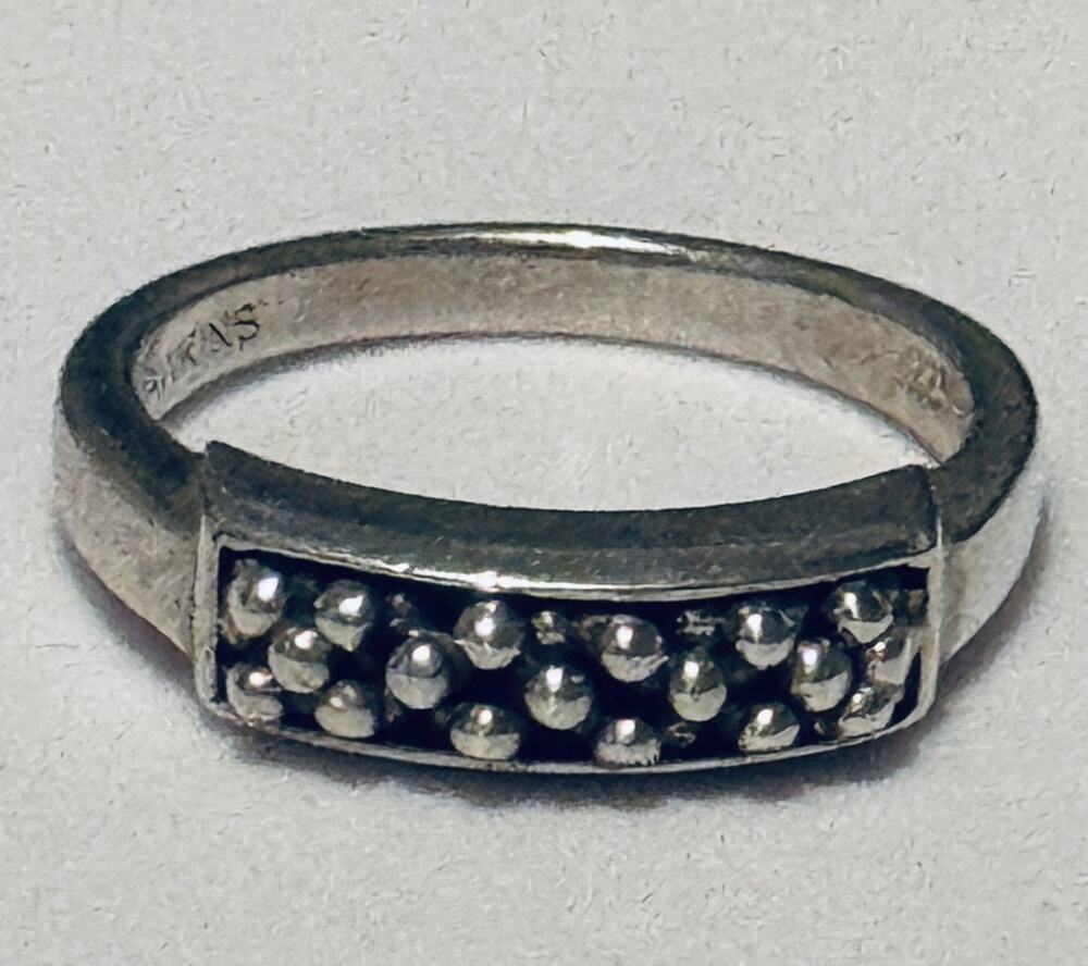 Vintage Michael Dawkins Sterling Silver Beaded Pebble Bar Ring Size 7.5 5g
